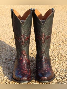 Vaccari black cherry Handcrafted Cowboy Boots - 9 D